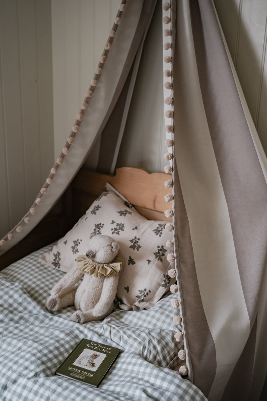 Bed Canopy Sleeper Stripe Fawn with Pom Pom Trim