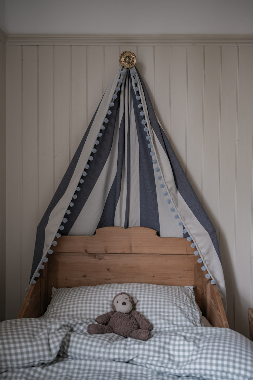 Bed Canopy Sleeper Stripe Navy with Pom Pom Trim