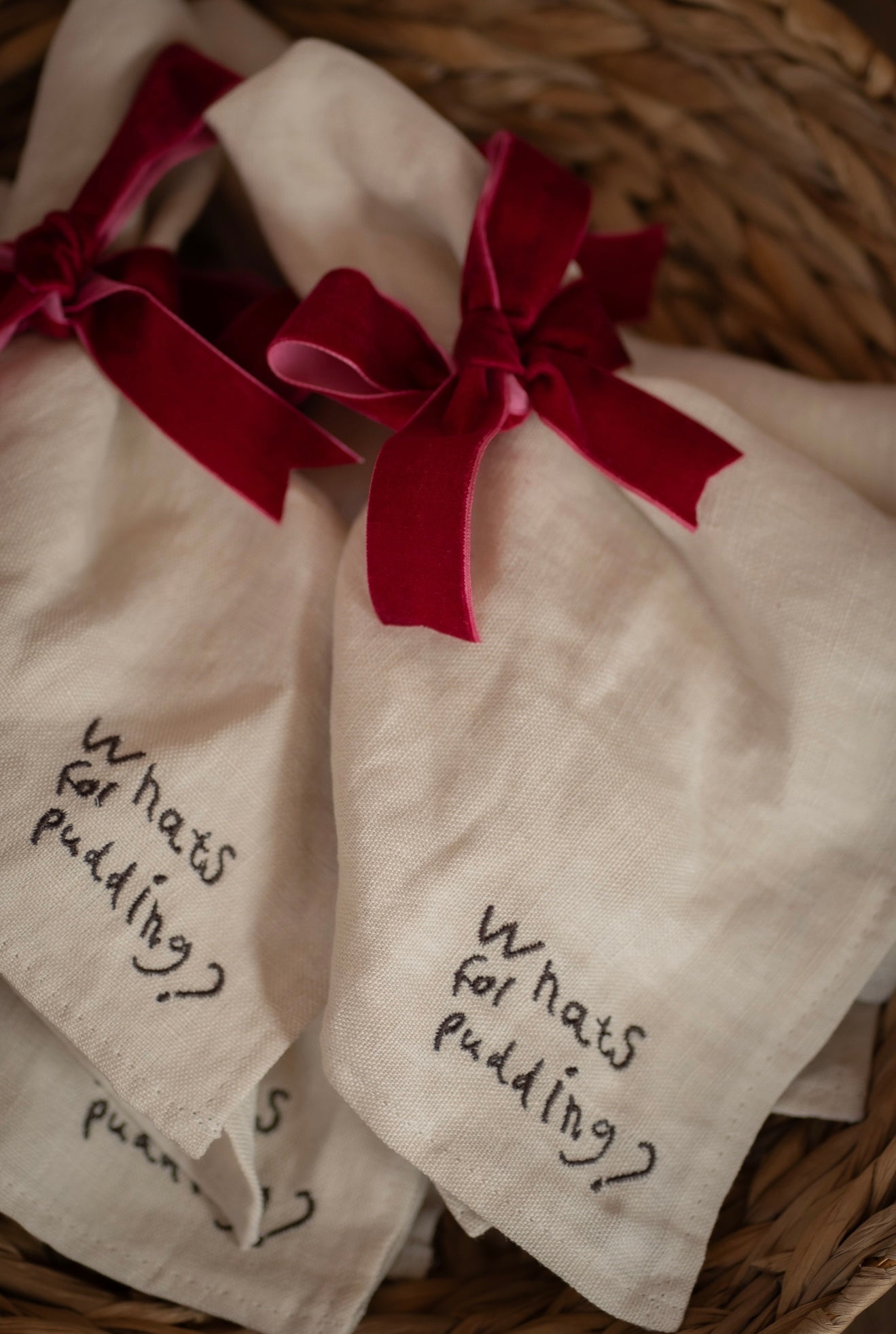 'Whats for pudding?' Napkins (set of 2) - Washed Linen Stone