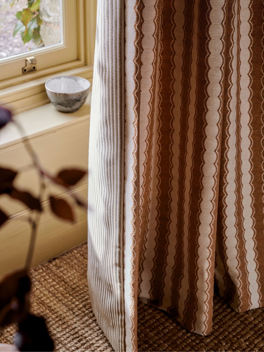 NEW Curtain Cinched Stripe Wool Caramel - ORDER NOW FOR DELIVERY END NOVEMBER