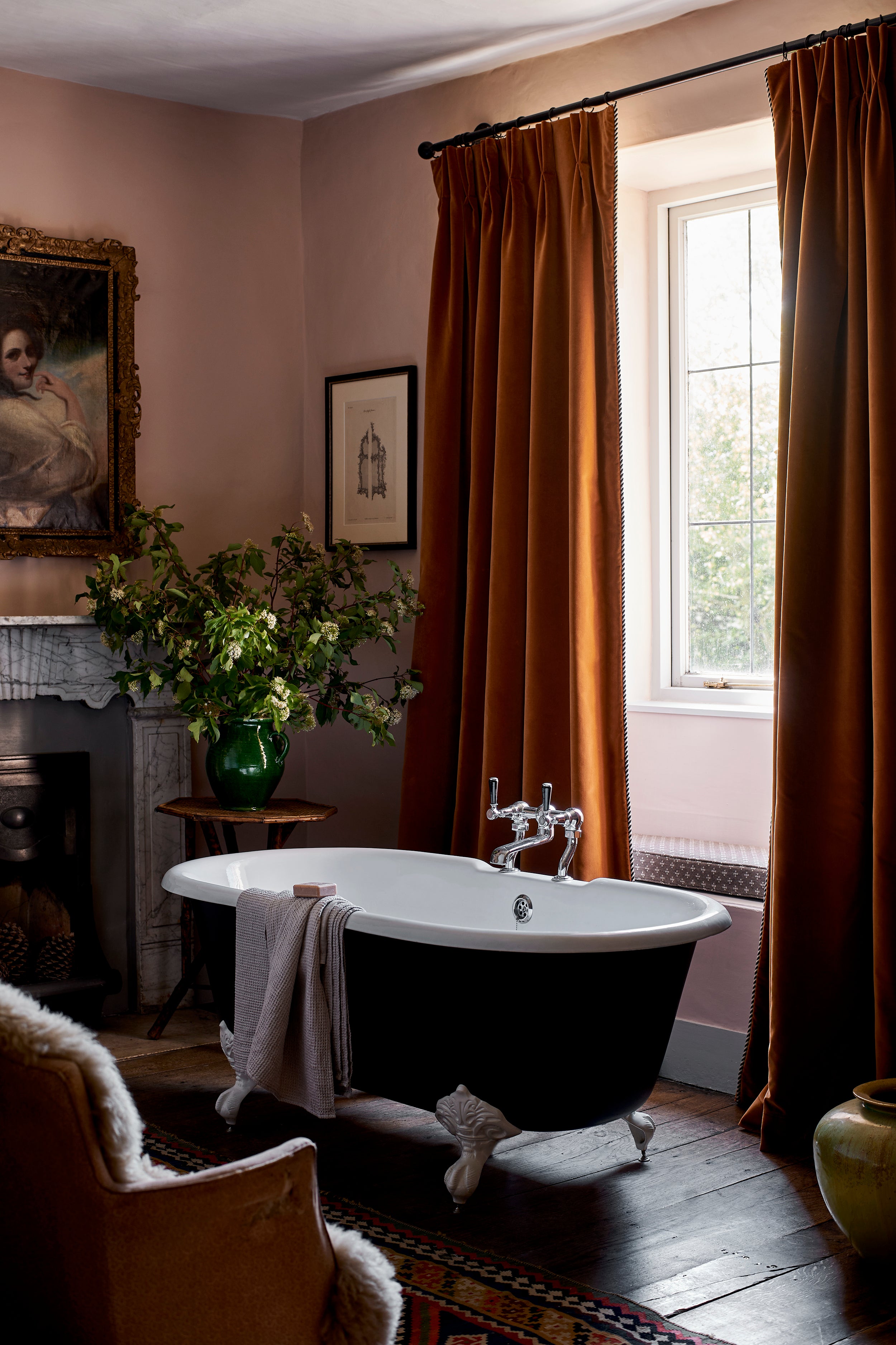 Velvet Caramel Curtains (Pair) with Double Pinch Pleat Header (Ex Shoot Piece)