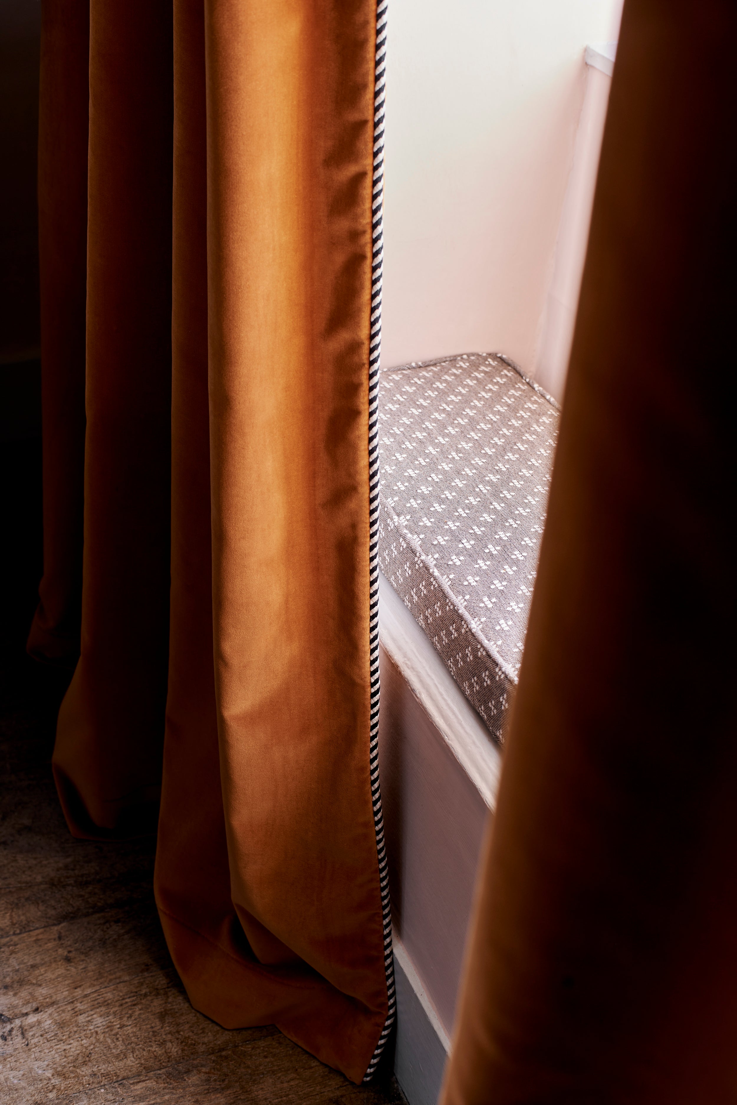 Velvet Caramel Curtains (Pair) with Double Pinch Pleat Header (Ex Shoot Piece)
