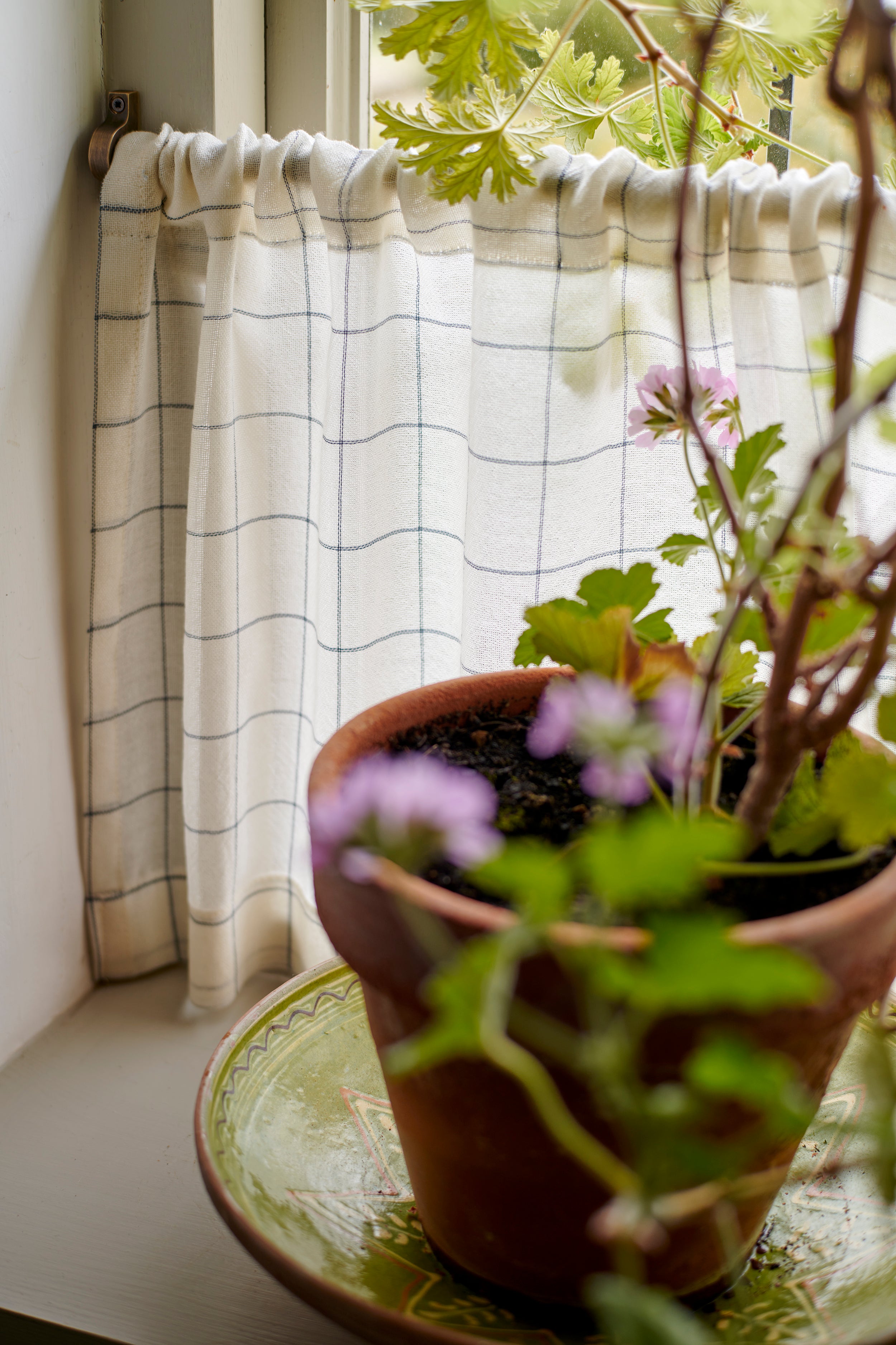 NEW Sheer Check Wool Fabric Natural / Denim