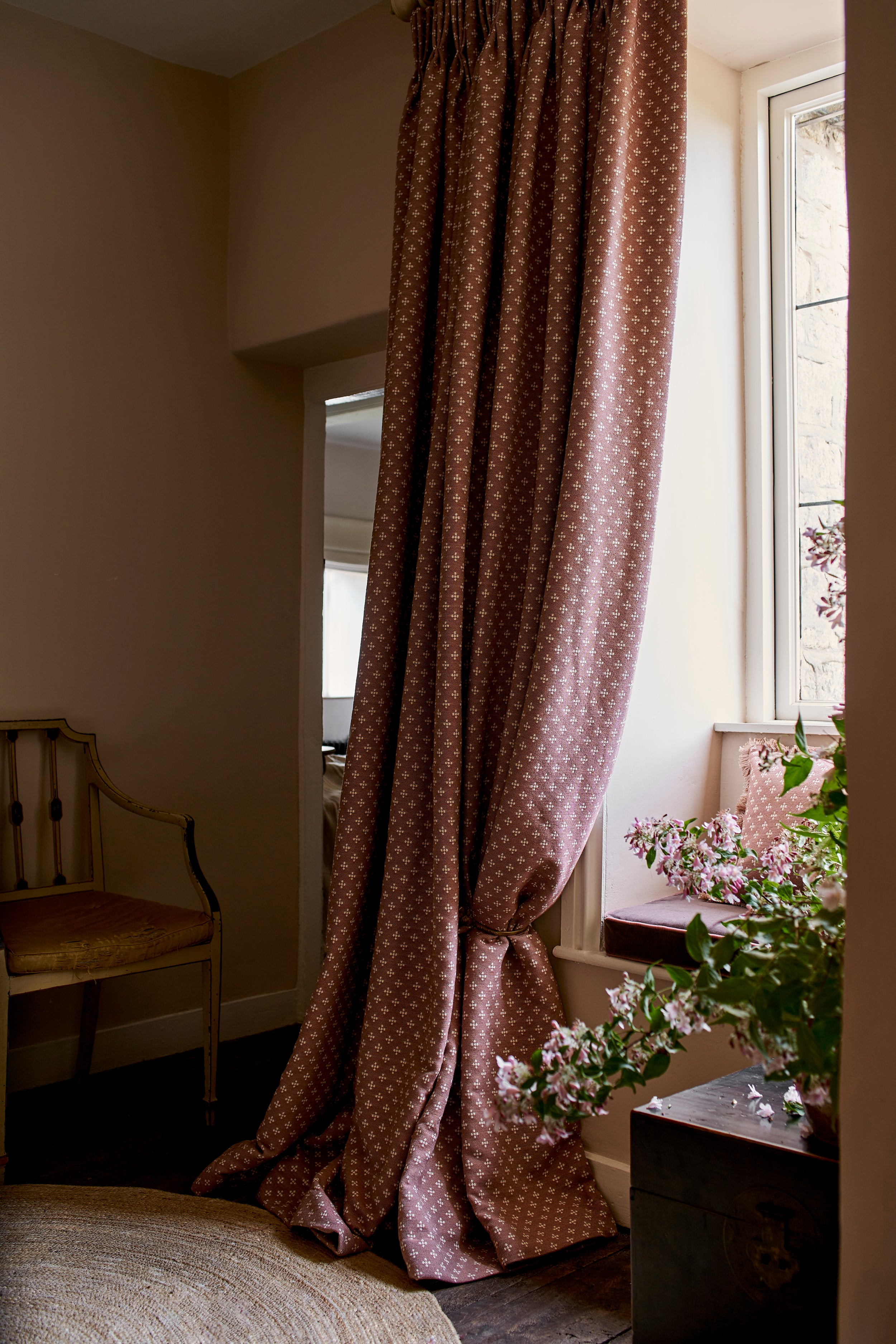 Ditsy Five Wool Blush Curtain (Single) with Pinch Pleat Triple Header (Ex Shoot Piece)