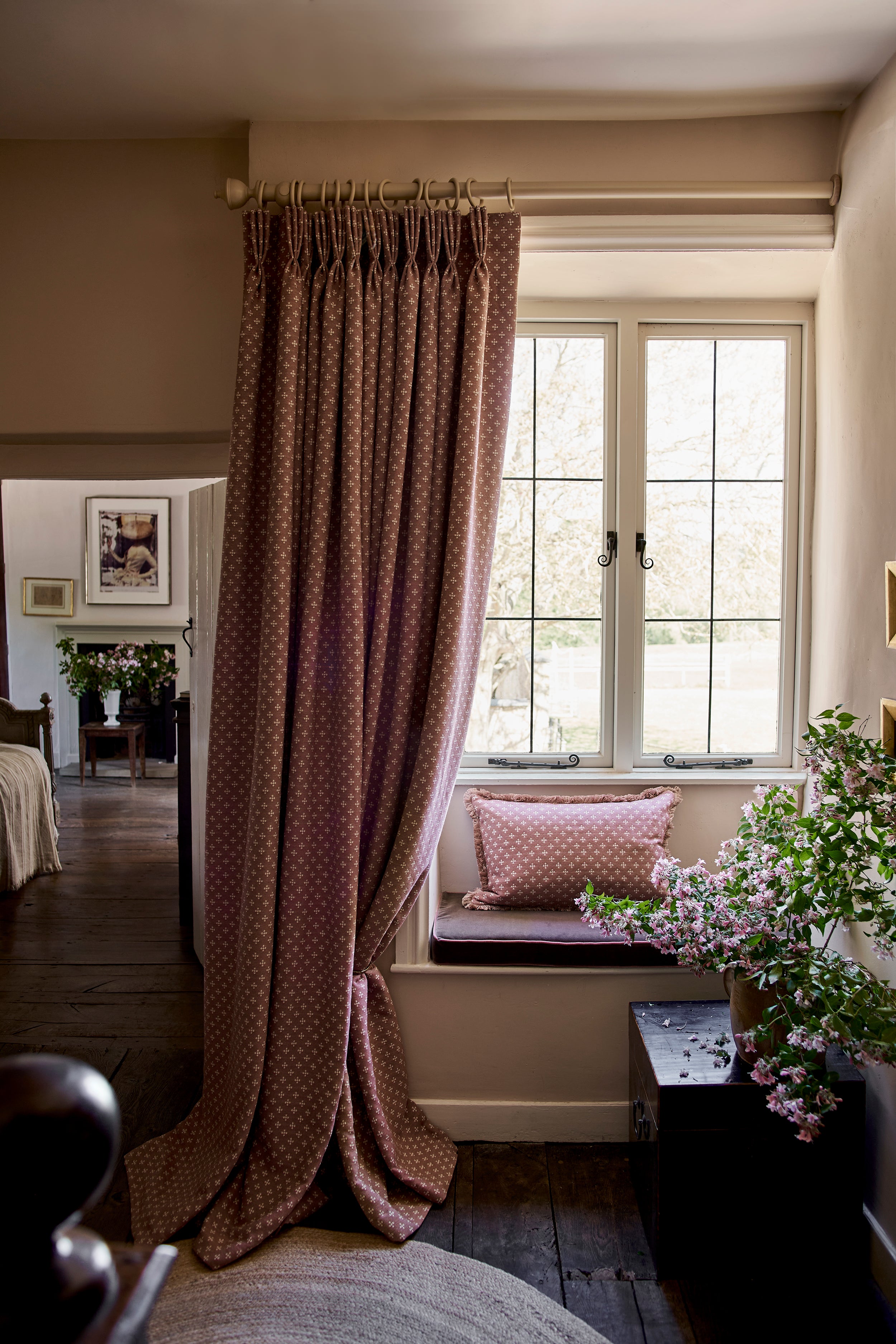 Ditsy Five Wool Blush Curtain (Single) with Pinch Pleat Triple Header (Ex Shoot Piece)
