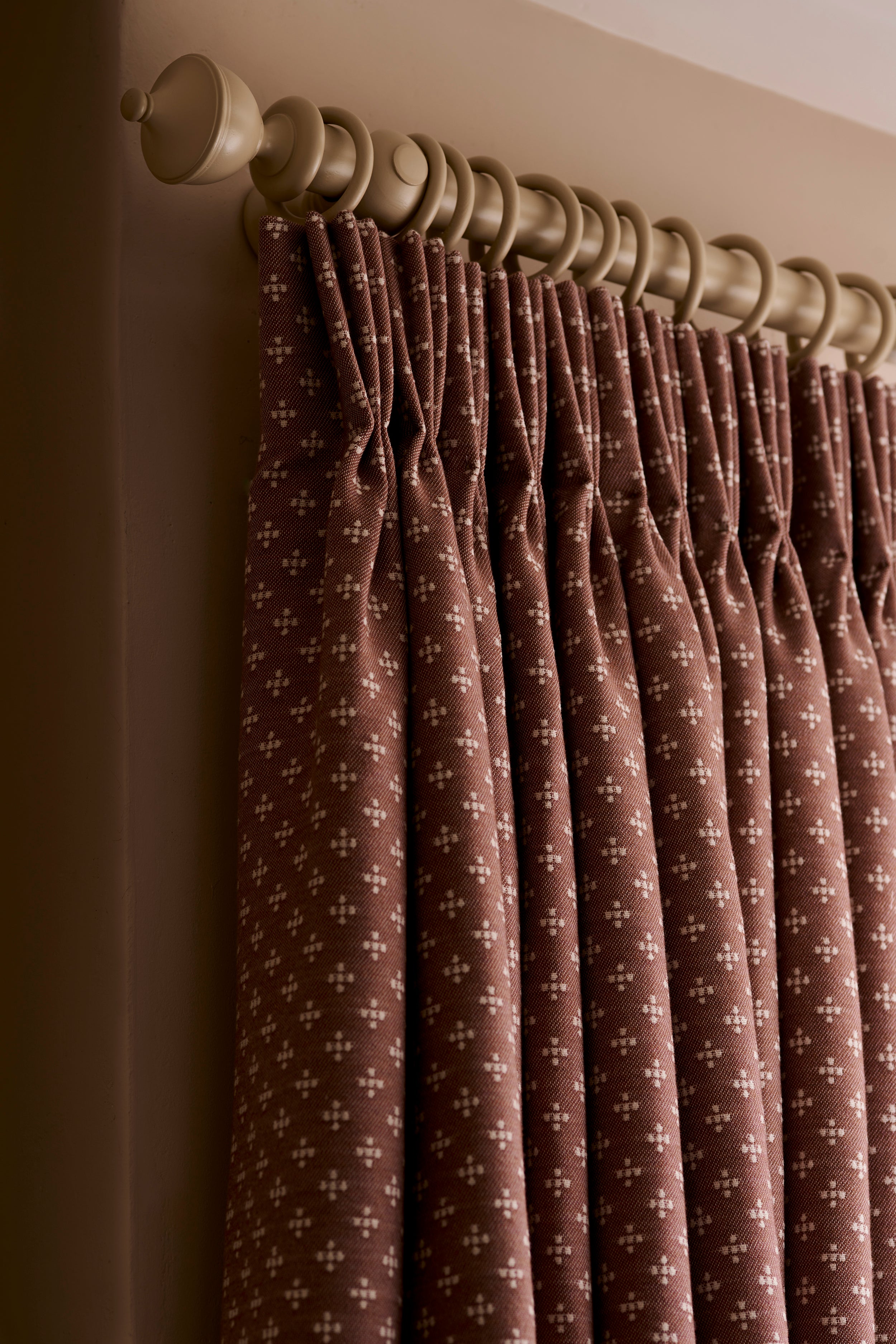 Ditsy Five Wool Blush Curtain (Single) with Pinch Pleat Triple Header (Ex Shoot Piece)