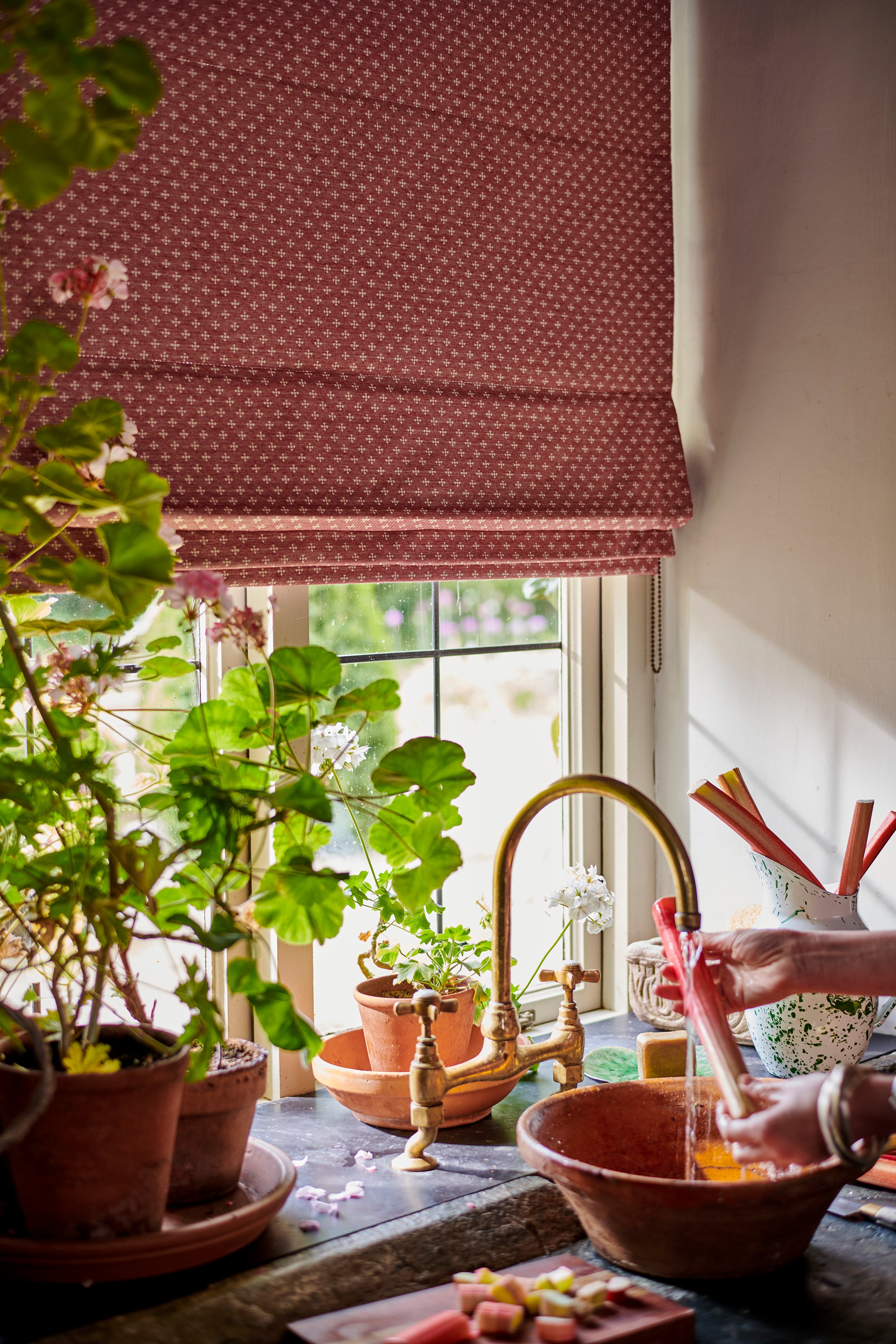 Ditsy Cotton Claret Roman Blind (Ex Shoot Piece)