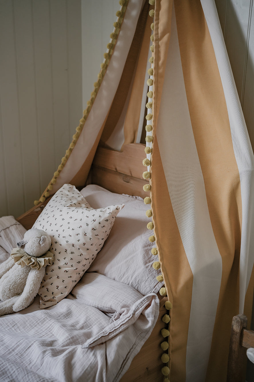 Bed Canopy Sleeper Stripe Mustard with Pom Pom Trim