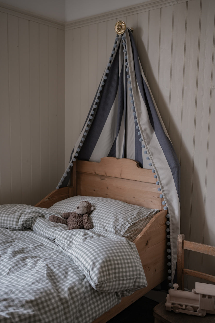 Bed Canopy Sleeper Stripe Navy with Pom Pom Trim