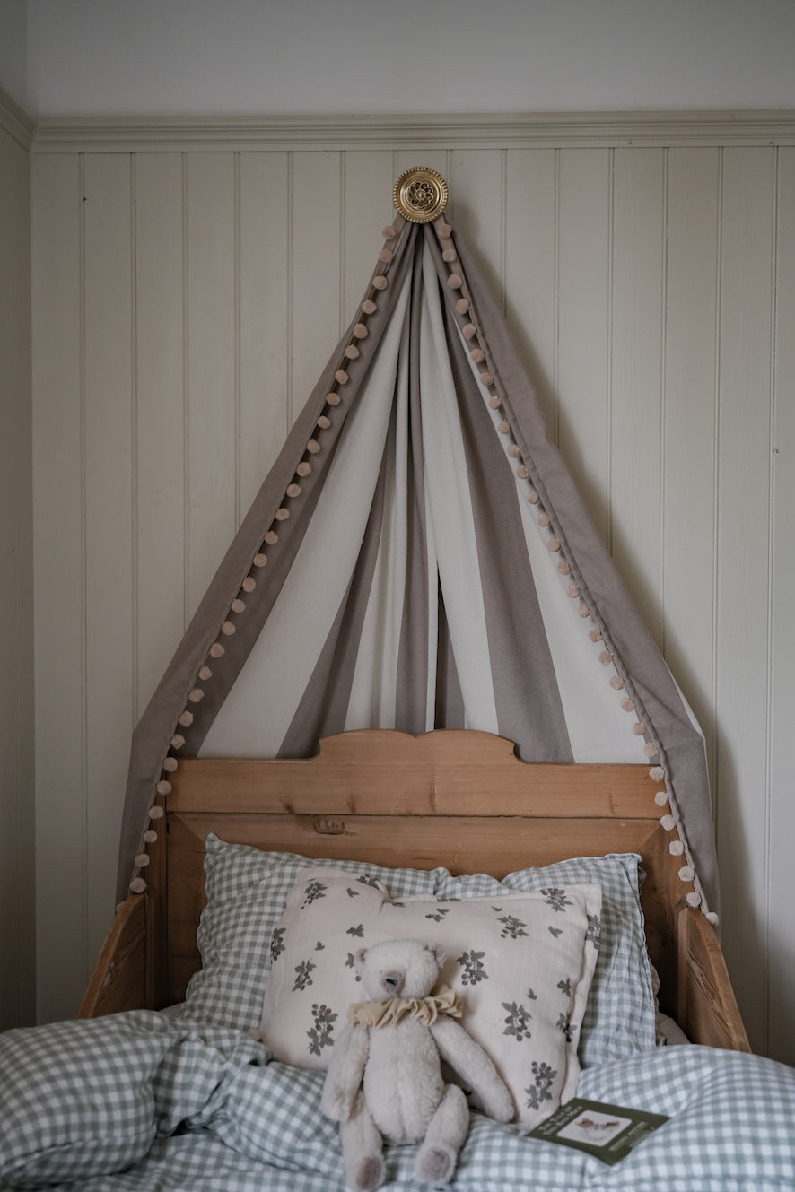 Bed Canopy Sleeper Stripe Fawn with Pom Pom Trim — Tori Murphy Ltd