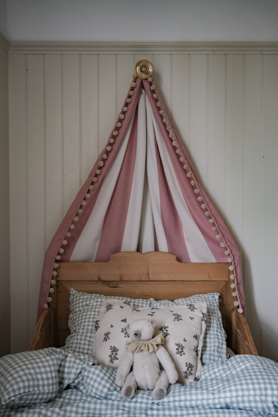 Bed Canopy Sleeper Stripe Rose with Pom Pom Trim — Tori Murphy Ltd