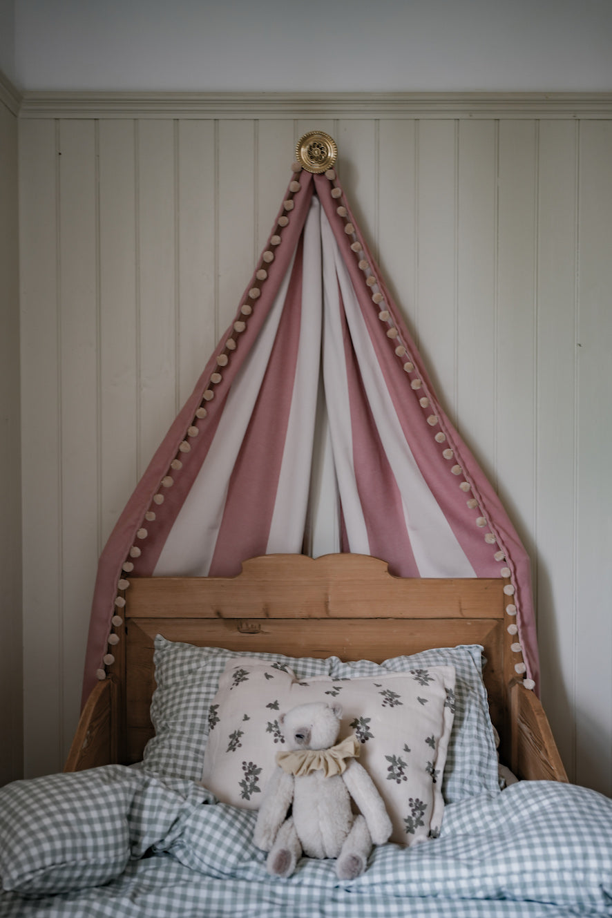 Bed Canopy Sleeper Stripe Rose with Pom Pom Trim