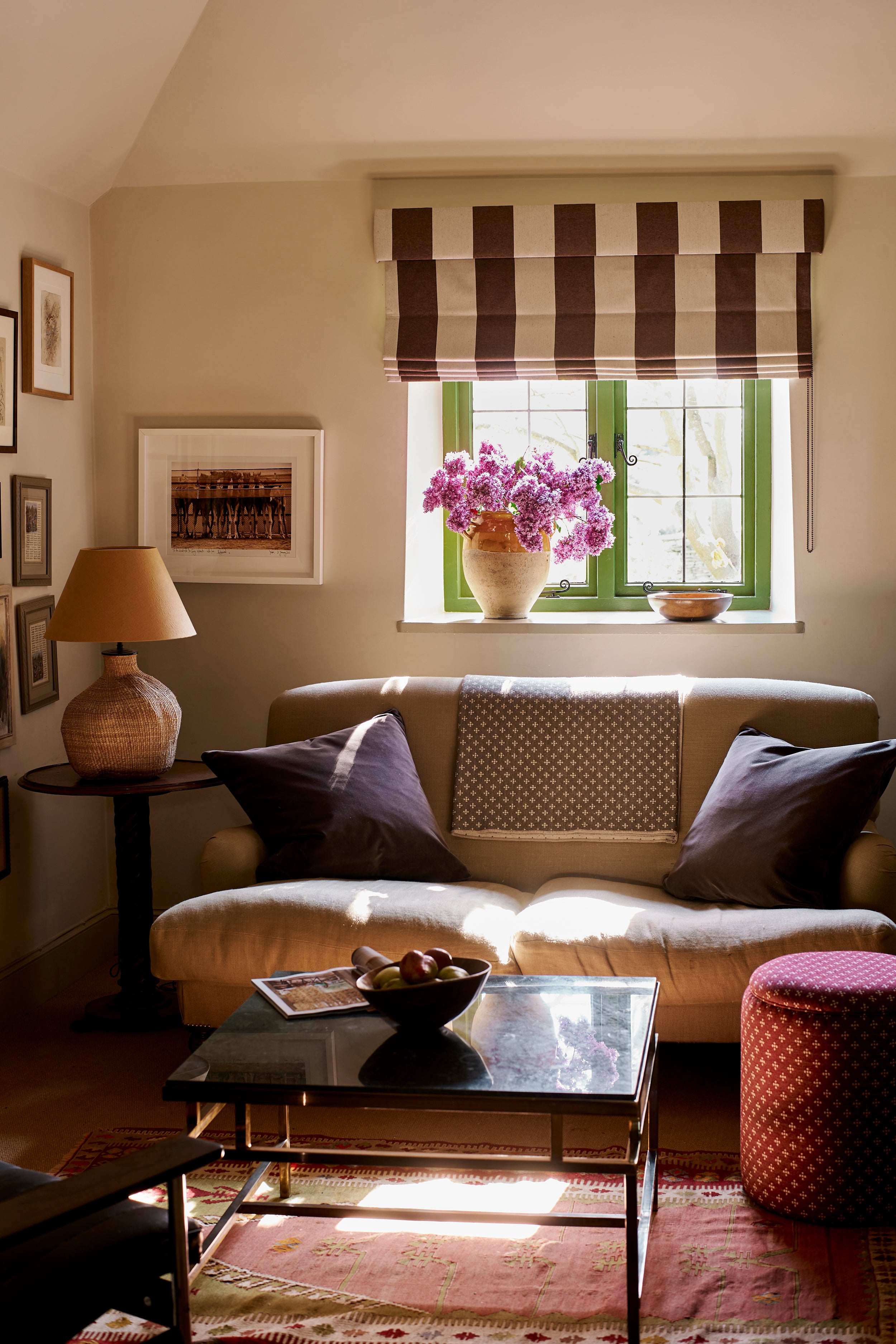 Sleeper Stripe Chestnut Roman Blind with Box Pelmet (Ex Shoot Piece)