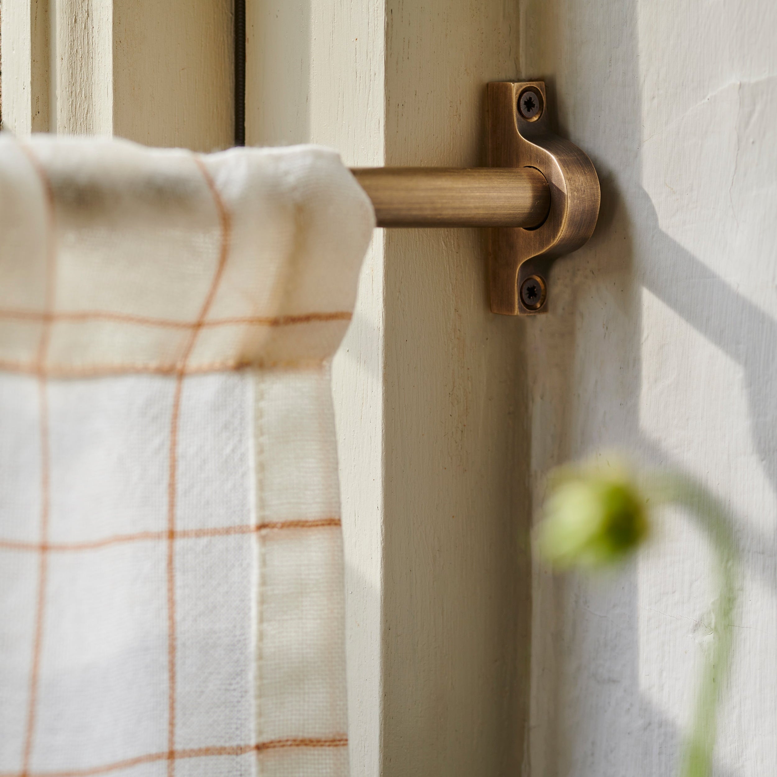 NEW Curtain Sheer Check Wool Fabric Natural / Caramel