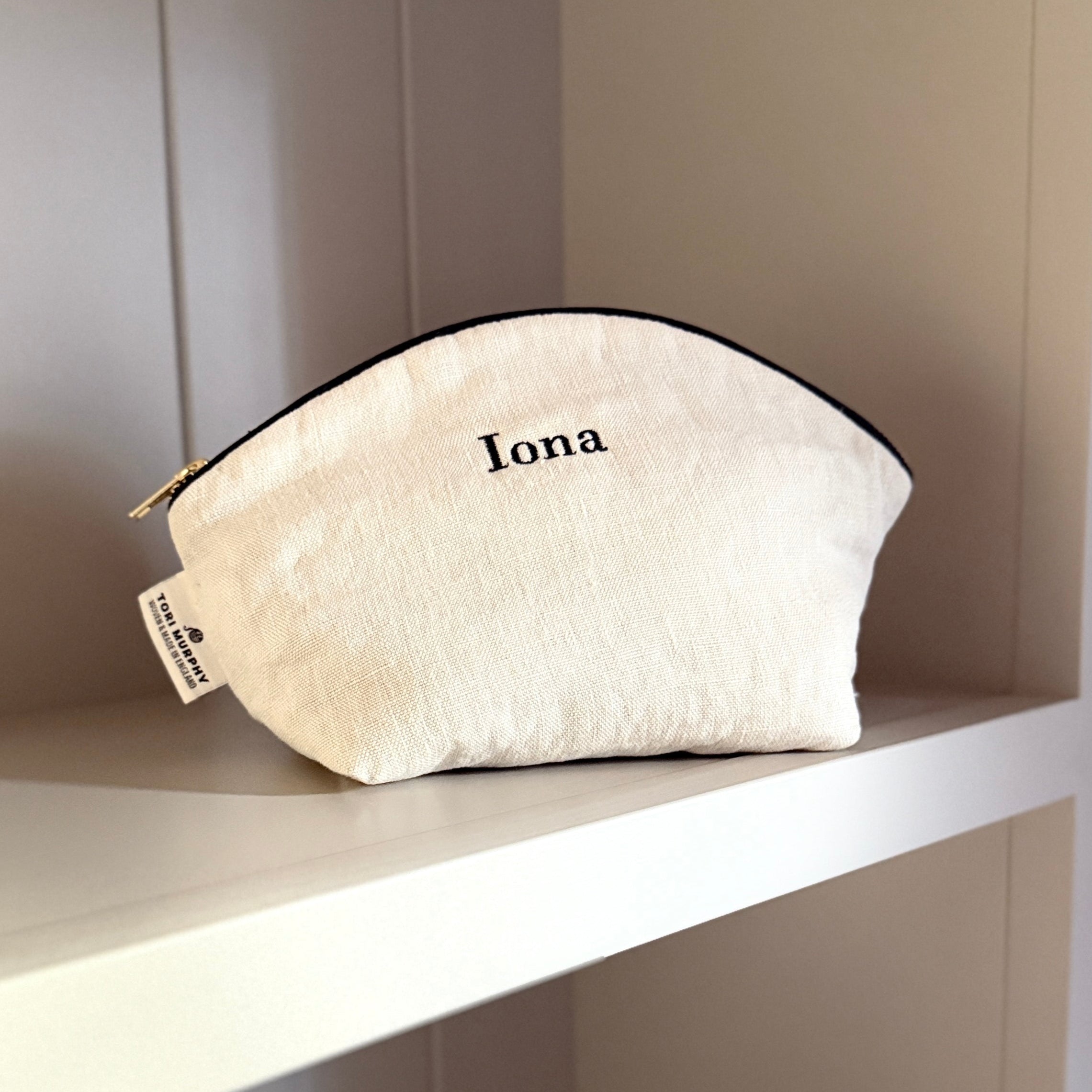 Personalised Medium Beauty Bag - Washed Linen Stone