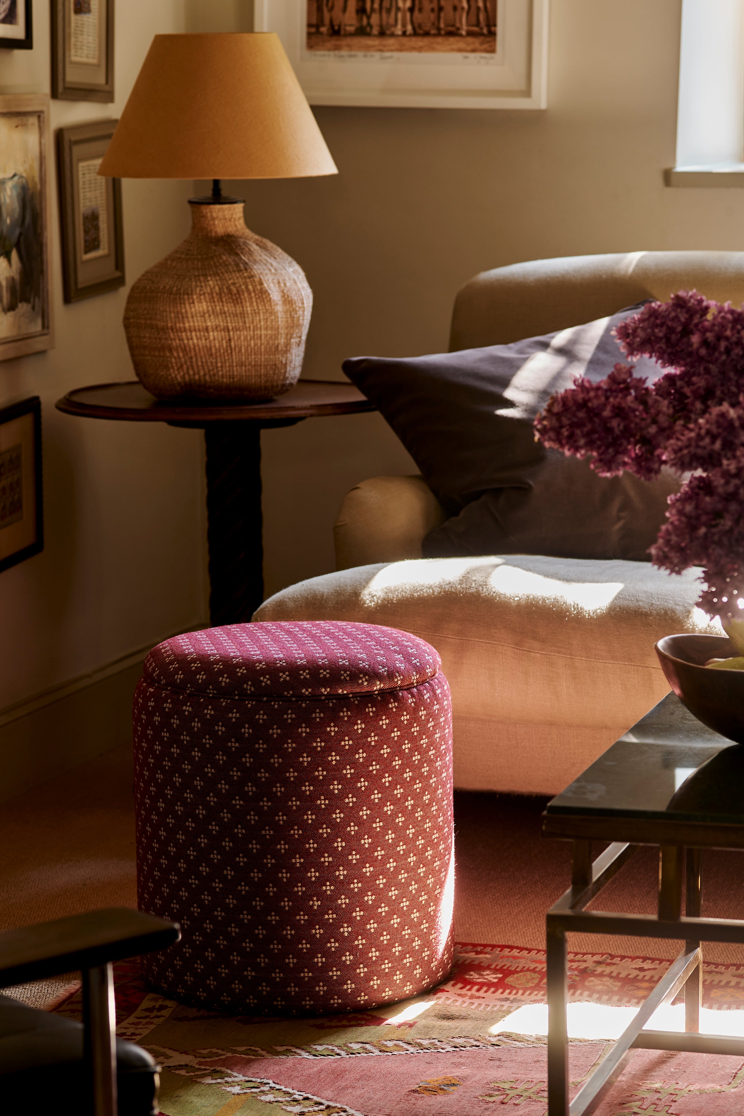 NEW Footstool Ditsy Five Wool Redwood - Piped