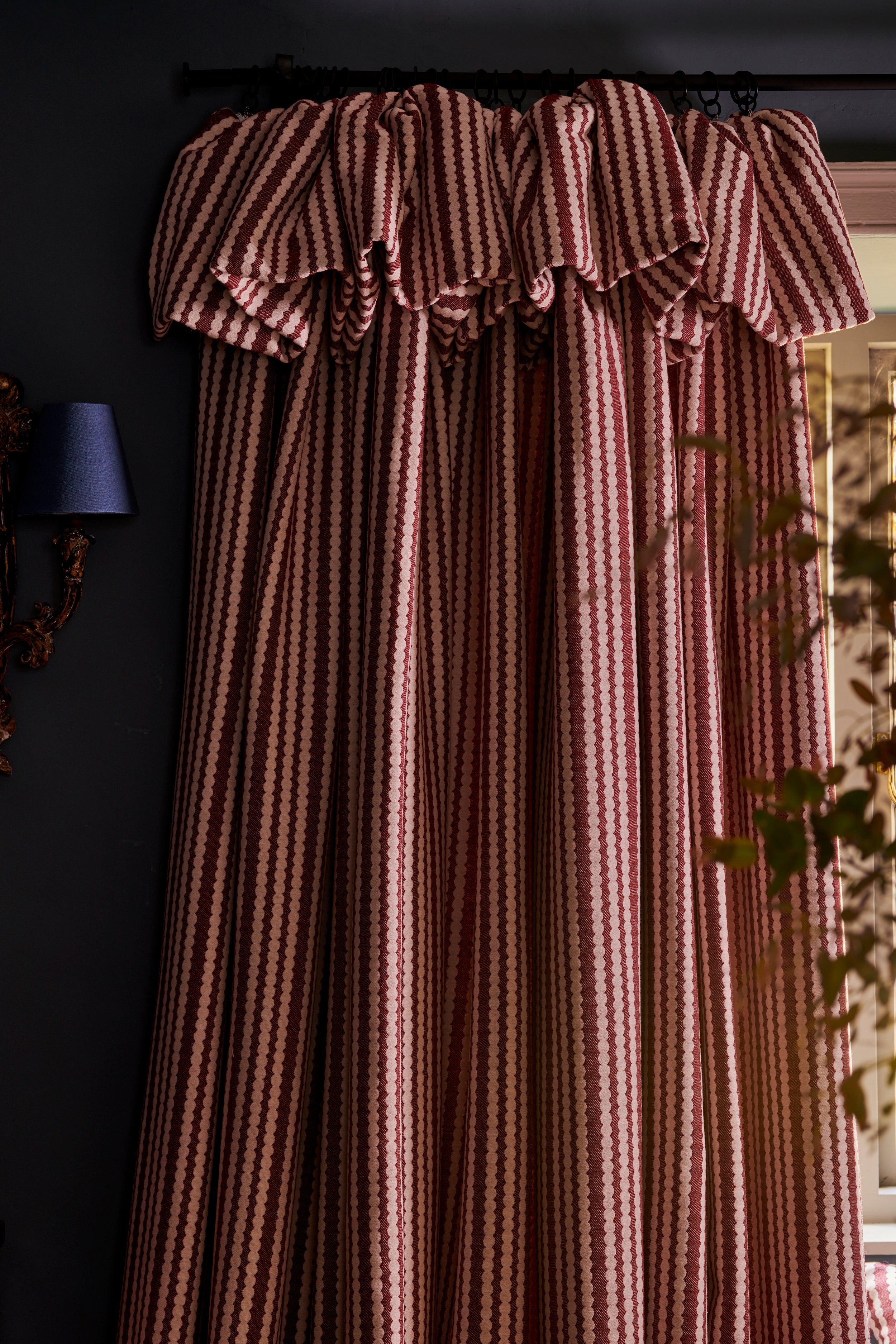 Scallop Stripe Wool Redwood Curtain (Single) with 30cm Flop Header (Ex Shoot Piece)