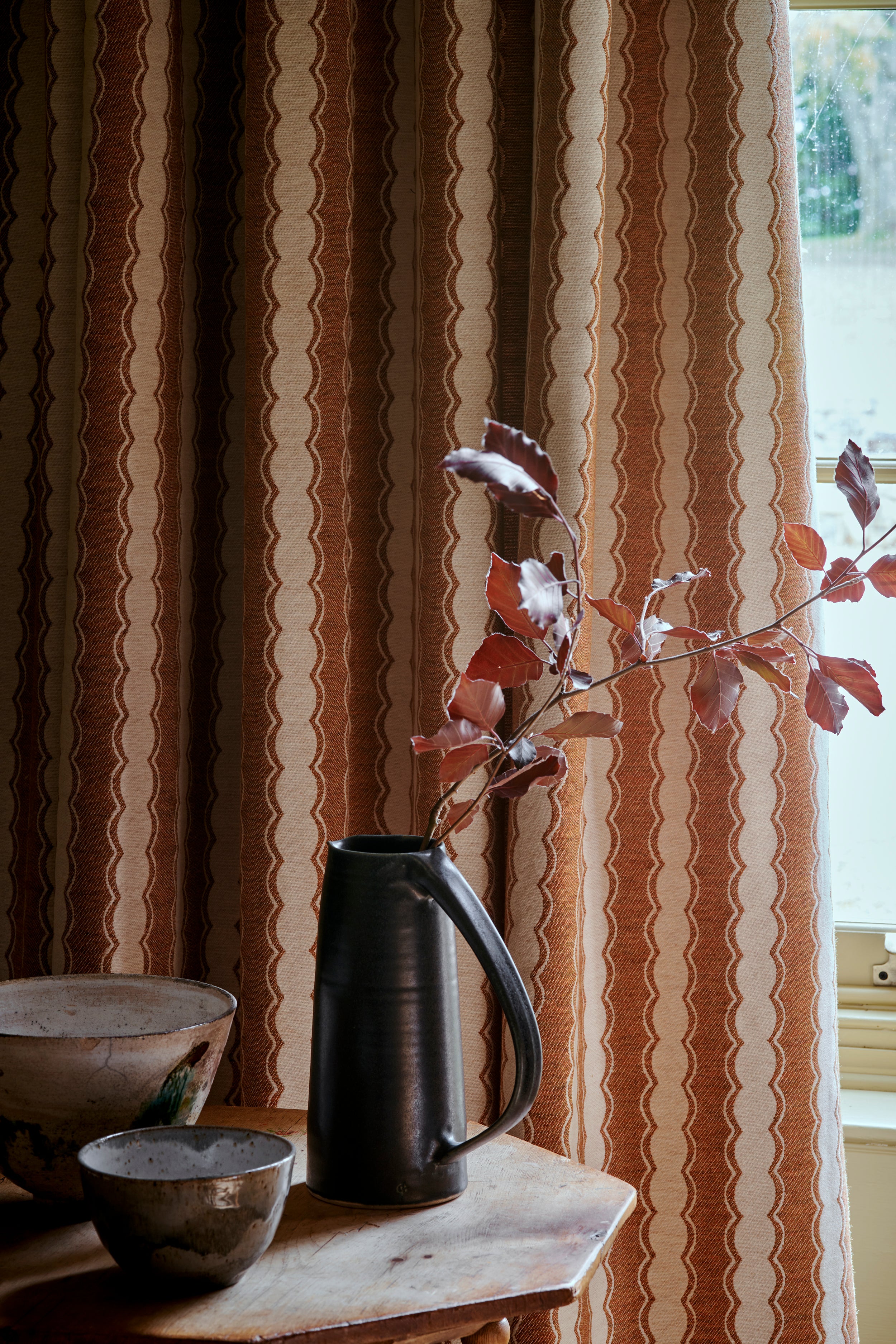 NEW Cinched Stripe Wool Fabric Caramel