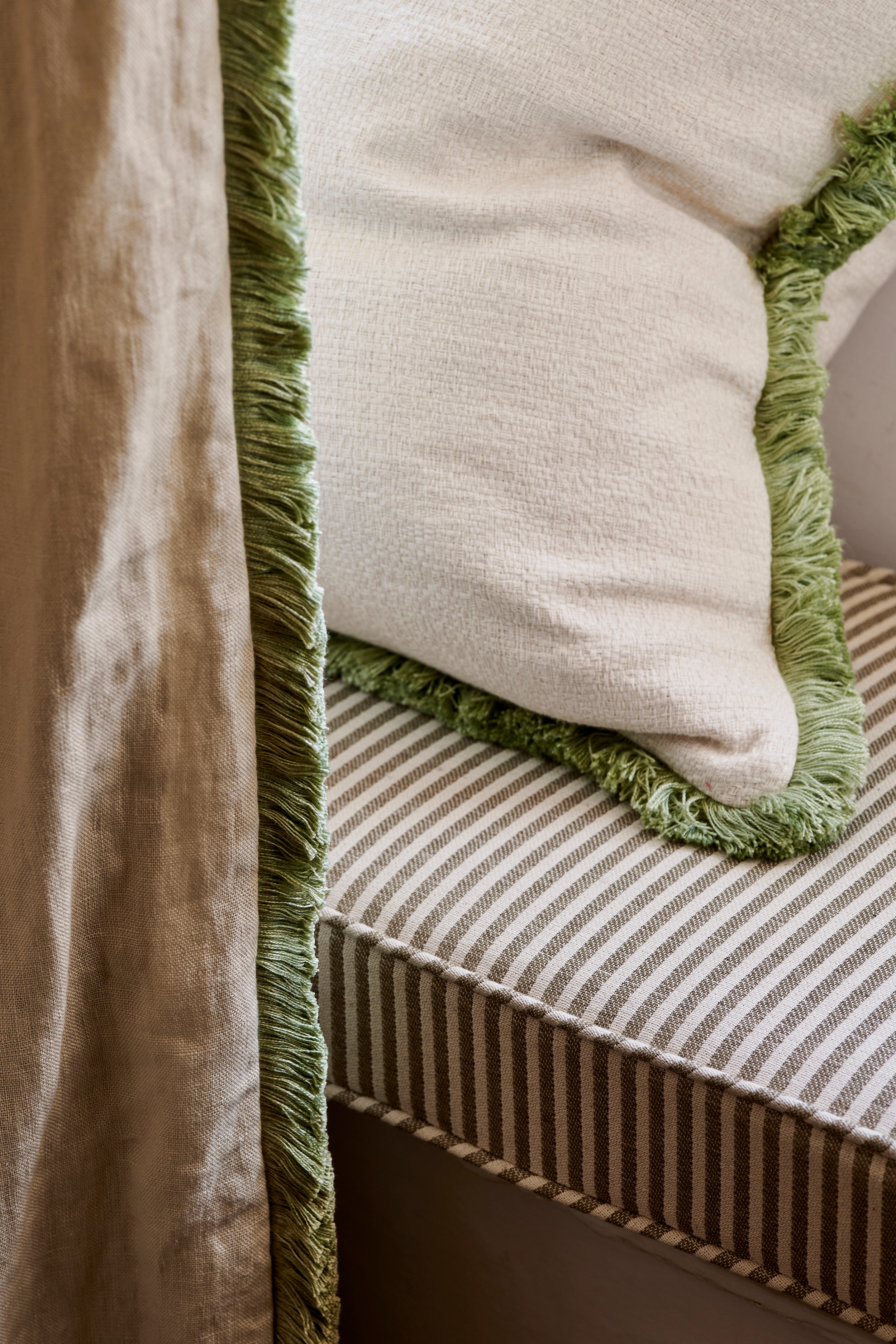 Harbour Stripe Cotton Sage Bench Seat Cushion (Ex Shoot)