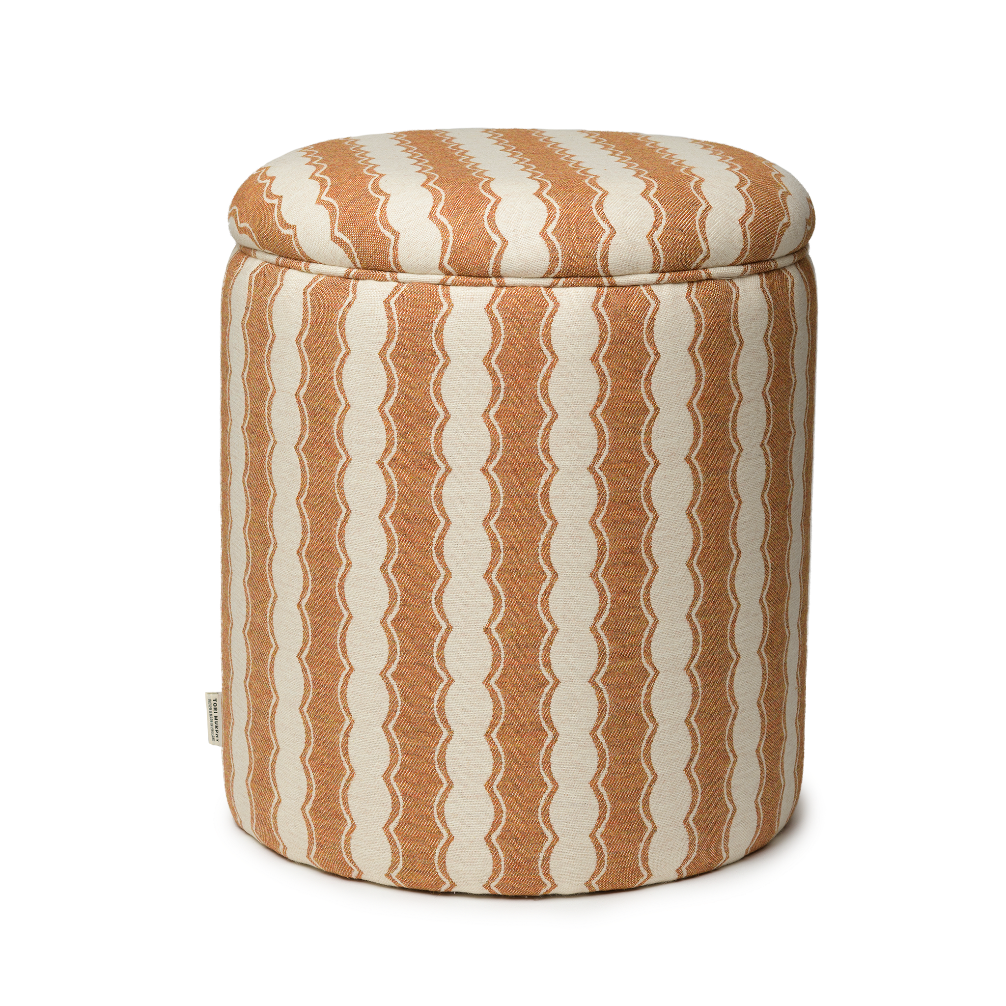 NEW Footstool Cinched Stripe Wool Caramel (Self Piped)