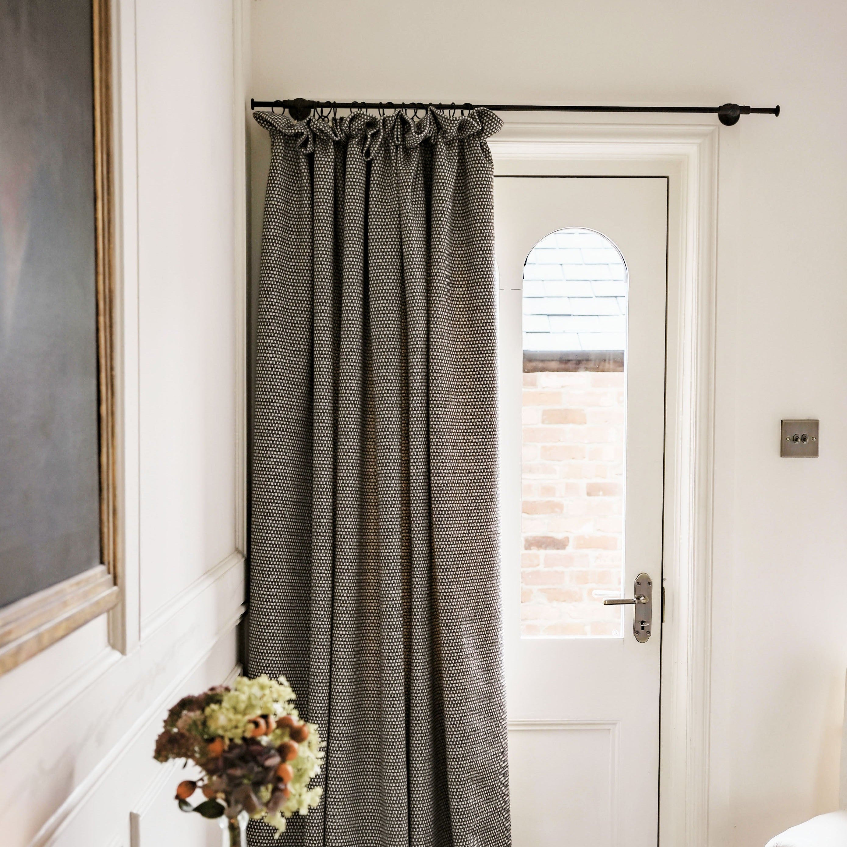 Ready Made Door Curtain - Clarendon Chestnut Wool, Cottage Pleat, Thermal Lined