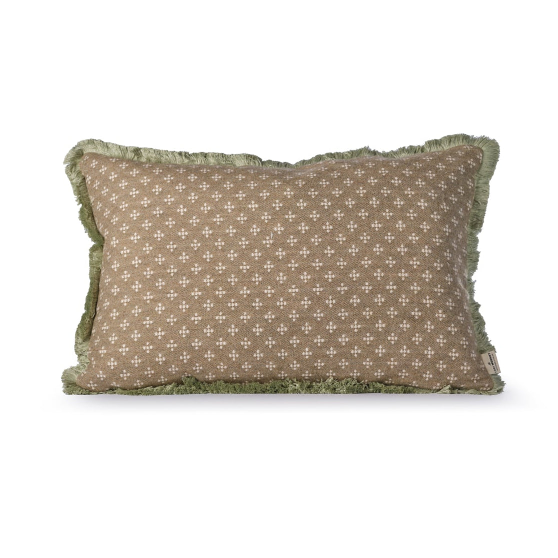 NEW Cushion Ditsy Wool Sage / Olive Fringe 60cmx40cm