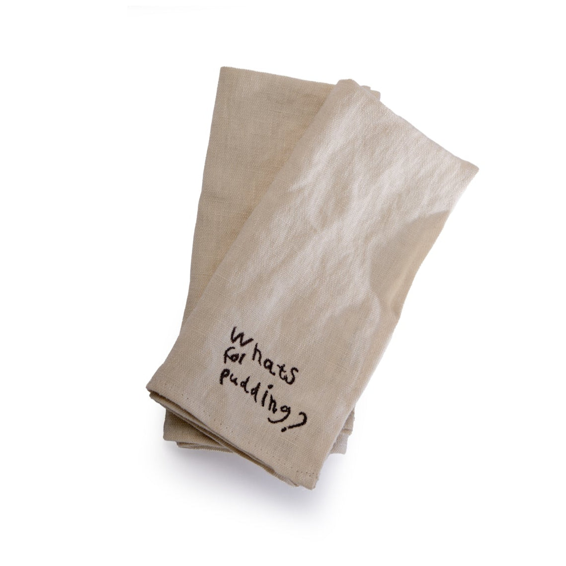 'Whats for pudding?' Napkins (set of 2) - Washed Linen Stone
