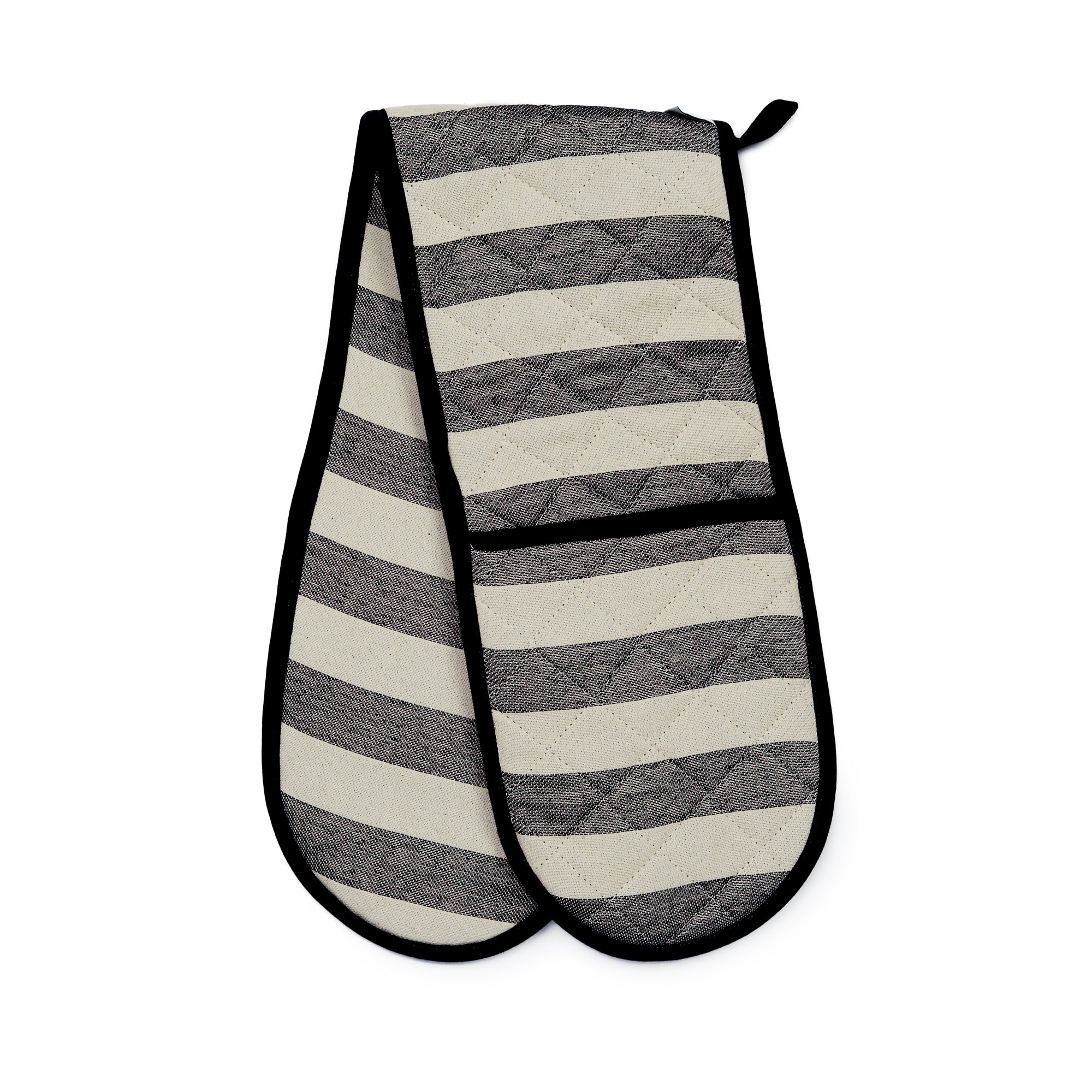 Fastnet Stripe Double Oven Glove Black